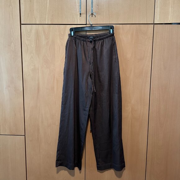 Banana Republic Wide-Leg Crinkled Satin Pull-On Pants Brown XXS - Picture 2 of 4
